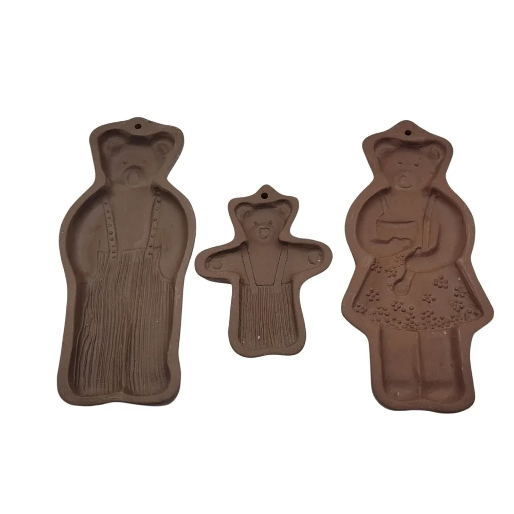 Hartstone New Country Gear Teddy Bear Cookie Mold Set Stoneware 3pc Vintage USA